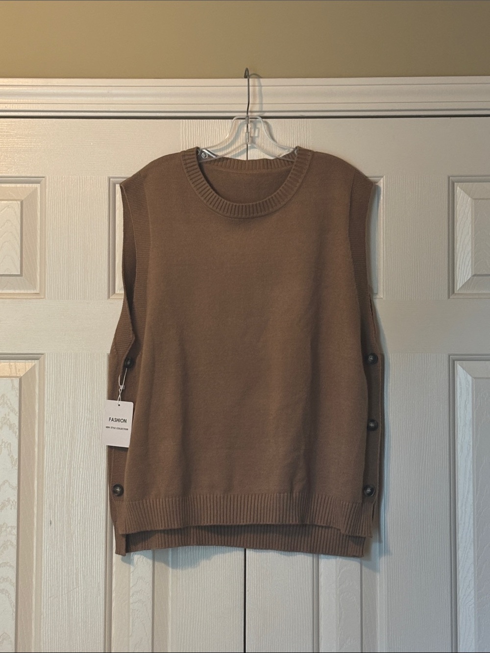 Camel Tan Side Button Sweater Vest
